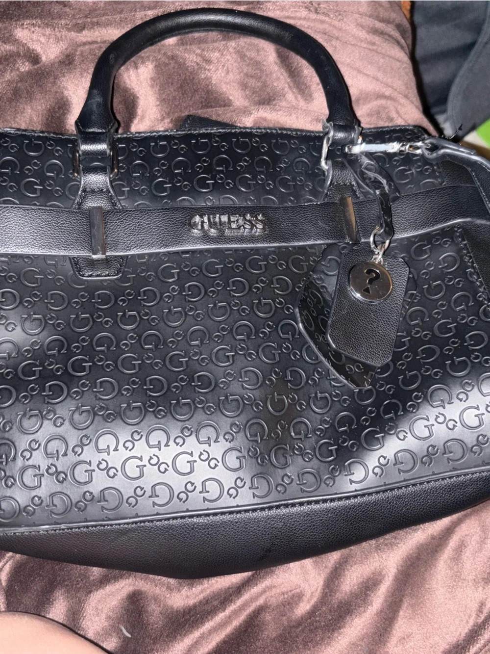 Guess Black Embossed Logo Satchel